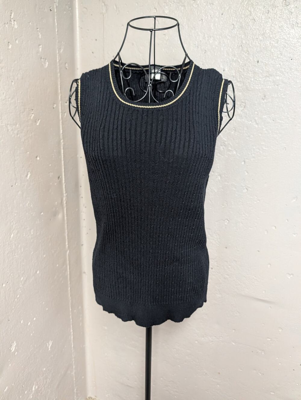 Banana Republic Black Wool Cotton Ribbed Gold Trim Sweater Vest XL
